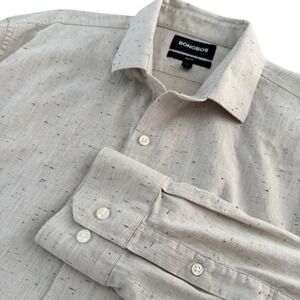 BONOBOS Mens Slim Fit Gray Tweed Print Button Front Shirt Size Large Cotton